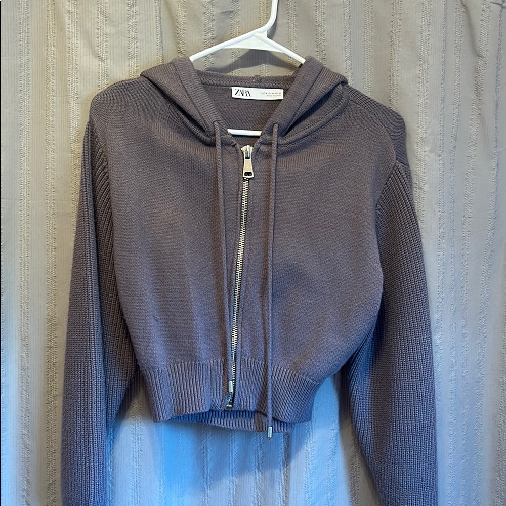 Zara Purple/Gray Cropped Hoodie